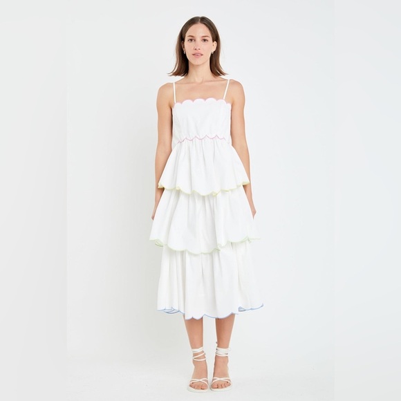 Tiered Scallop Sleeveless Midi Dress
English Factory - Picture 1 of 9